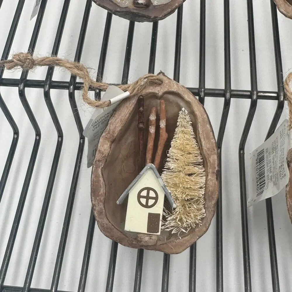 Wondershop Mini Nut Shell Winter Village Ornaments Set of 4 Rustic‎ Decor NEW